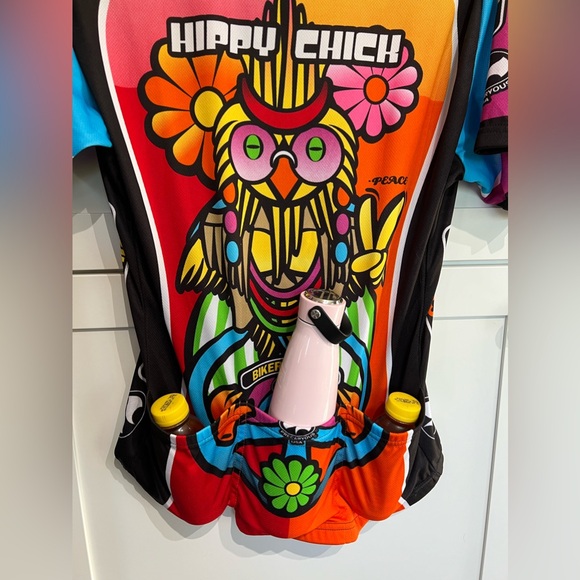 Hippie Chick Cycling Jersey, Biker Chic XL 1/4 zipper front , pockets, vibrant - Picture 6 of 8